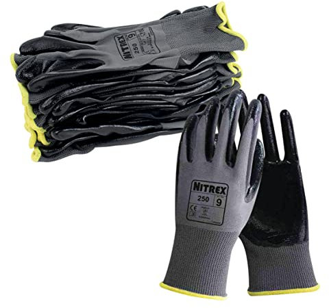 Nitrex 250 Work Gloves - General Handling Safety Gloves, Abrasion Resistant Nitrile Palm Coating, Polyester Liner, Enhanced Grip, Mechanical and Industrial Protection - 10 Pairs - Size 7