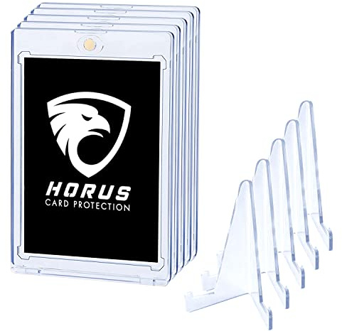 HORUS Premium Sammelkartenhüllen mit Magnet inklusive Ständer – 5 magnetische Toploader plus Ständer – Ultraklar und hoher UV-Schutz