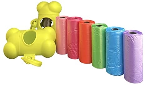 Hundpåsar med ben- och koppelklämma, förpackning med 105 hundavfallspåsar med dispenser Ben och klipp, hundpåsar