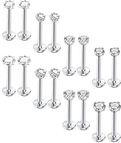 Milacolato 16PCS 16G Monroe Lippenringe Labret Piercing mit 3/4mm CZ Chirurgenstahl Knorpel Tragus Helix Piercing Stud Schmuck 6mm 8mm 10mm