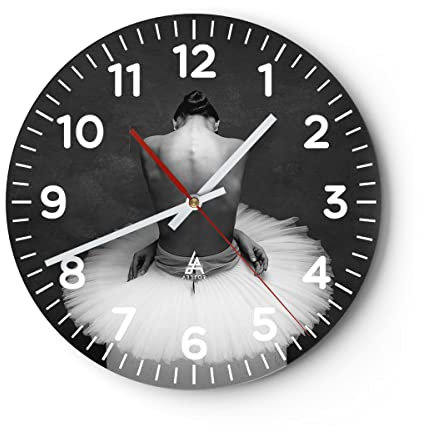 Modern Wanduhr Ballerina Rücken Stück 30x30cm Rund Klein Wand Uhr Glas Analog Zimmeruhren Küche Büro Wohnzimmer Glasuhr Wall Clock Dekoration Design Wanddekoration Küchenuhr C4AR30x30-4729