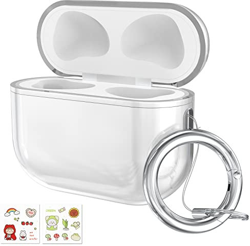 Hianjoo Silikon Hülle Kompatibel mit AirPods Pro 2. Generation, Stoßfeste Schutzhülle Kompatibel für Airpods Pro 2022, mit Karabiner und Dekorative Aufkleber, Transparent