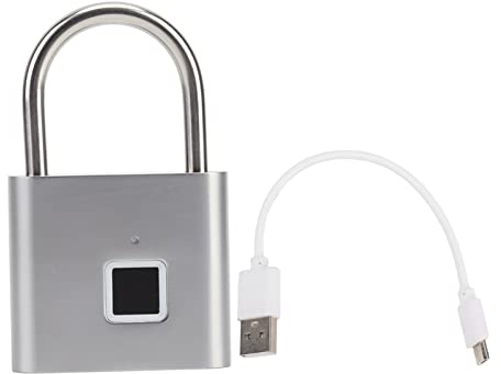 Candado Inteligente con Huella Digital 0.5S Desbloqueo a Prueba de Agua Sostener 10 Huellas Digitales Interfaz USB Candado con Huella Digital con Luz de 3 Colores Portátil para Equipaje Hogar(Plata)