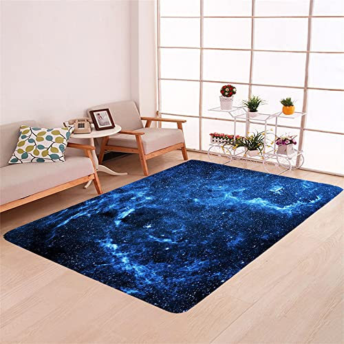 Morbuy Teppich Wohnzimmer Flanell Weich Kurzflor Teppiches, 3D Sternenhimmel, In- & Outdoor Teppich Waschbar rutschfest Krabbelmatte für Kinderzimmer Schlafzimmer (80x120cm,Blauer Stern)