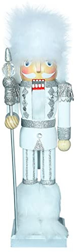OWIEN Christmas decoration Christmas Holiday Soldier Nutcracker Ornaments, Wooden Soldier Figure with Uniform Jacket, White Faux Fur Hat, 35.0cm