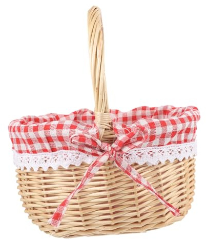 Cabilock Körbe Kinder Weiden Picknick Aufbewahrungstasche Lebensmittelkorb Leinen Innen Snack Aufbewahrungsbox Brotbehälter S Rot Plaid