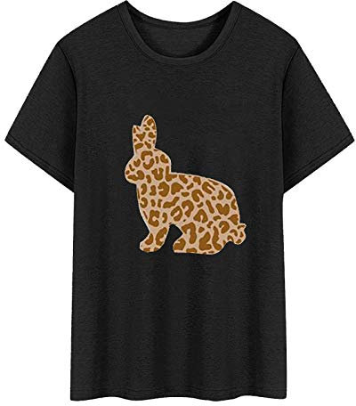 T-Shirt für Frauen Crewneck Ostern PrintingDailyLoose Blusen Tops Karo Kauer Damen