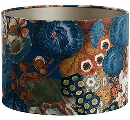 Dirk Davids Leuchten GmbH Lampenschirm Zylinder in Velours mit Blumen Motiven in Blau für Tischleuchte Tischlampe 25-25-18