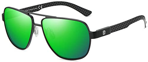 DUCO Cool Sonnenbrille Für Männer - Polarisierte Sonnenbrille mit UV-Schutz und Kohlefaser Rahmen in Schwarz mit Grün Linse für Herren und Fahren