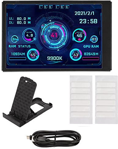 Jectse Computer Temp Monitor, 3.5 Inch PC Temperature Display PC CPU RAM Hard Disk Data Monitor with Stand, PC Sensor Panel Display Temperature Monitor for Computer Case (Black)