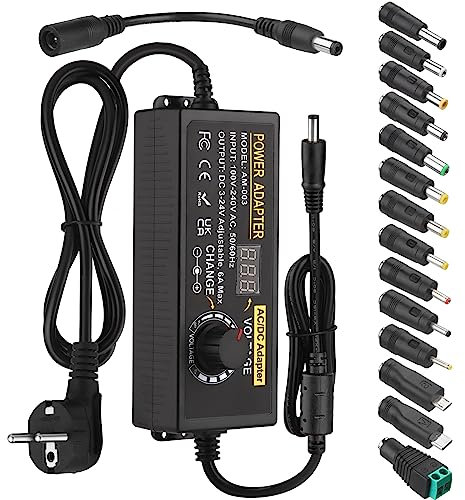 Universal Netzteil 3V-24V 6A Einstellbares Netzteil AC/DC Netzteiladapter 100V-240V AC zu DC mit 14 pcs Adapter Stecker für Haushaltsgeräte LED Beleuchtung,DVD,TFT Monitor und Lautsprecher usw