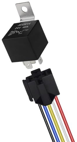 QitinDasen 5 Polig Auto Relais, 24V 40A SPDT KFZ Relais mit Kabelbaum-Steckdose und 14/16 AWG Vorverkabelt, für PKW LKW Boot (Schwarz)