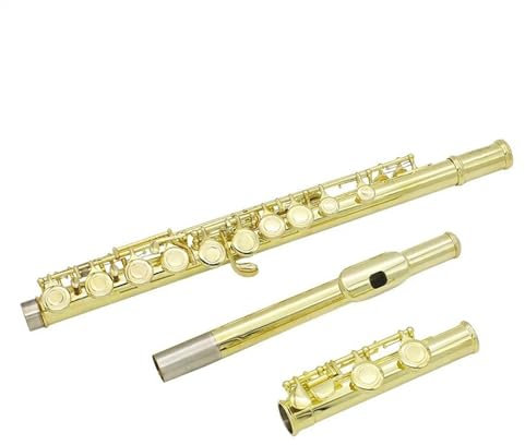 Querflöte Instrument Gold 16 Löcher Fügen Sie die E-Tasten-Flöte hinzu, Messingkörper-Flöteninstrument mit Lederbox-Zubehör