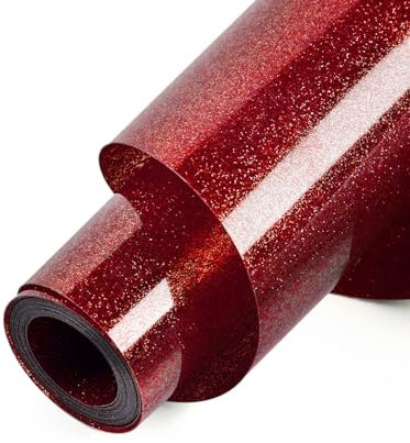 HTVRONT Red Glitter Heat Transfer Vinyl - 12 x 5FT(30.5x152CM) Red Glitter HTV Vinyl for T-Shirts, Red Glitter Iron on Vinyl for All Cutter Machine(Red Glitter)