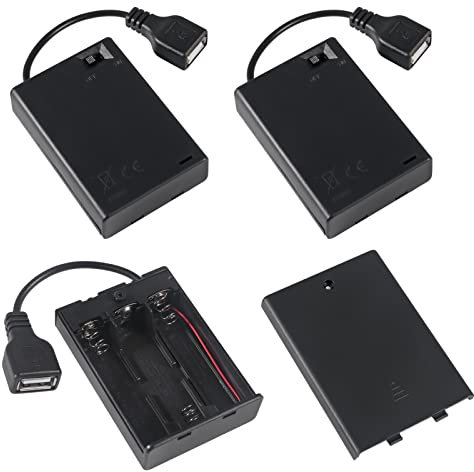 AOICRIE 3pcs 3 AA Battery Holder USB Switch 4.5V USB Female Socket 3x 1.5V AA Battery Case Box Holder On/Off Switch for RC Cars LED Light