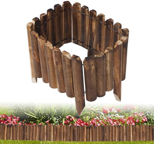 lesolar Garden Wooden Fence Edgings,47.2 x 7.87in Wood Garden Edging Border,Outdoor Lawn Flowerbeds Plant Landscape Edge Flexible Decoration Garden Yard,Log Roll Border Edging (NM074-1)