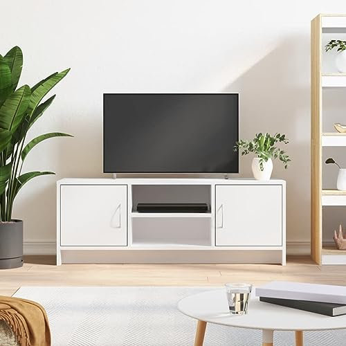 TJROO Mobile TV Bianco 102x30x37,5cm in Legno Multistrato Con Ante e Mensola Sotto, Consolle Televisione Con Vetrina