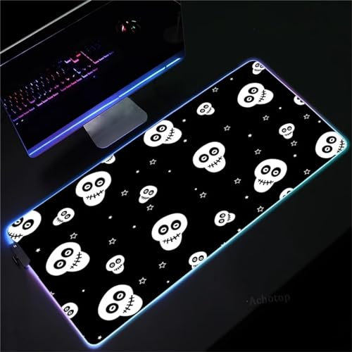RGB Tapis de Souris Gaming Grand Tapis de Souris XXL 800x300x4mm 14 Modes d'éclairage LED Lumineuse Tapis de Souris Mouse Pad Rétroéclairage pour Gamer Clavier PC, Crâne