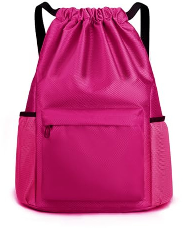 YYKSYDPT Turnbeutel, Wasserdichter Unisex-Rucksack, Oxford-Rucksack mit Reißverschlusstasche vorne, Nylongurte Turnbeutel mit Netztasche, Sportbeutel für Sport, Reisen, Schwimmen