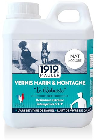 1919 BY MAULER - Vernis Marin « Le Robuste » - Mat Incolore - Bois Extérieur ou Intérieur - Résistance extrême intempéries & UV - 1 L