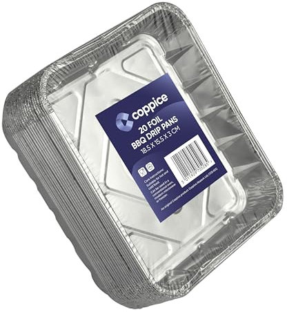 Coppice Bandeja de goteo pequeña de aluminio para barbacoa, 18,5 cm x 15,5 cm x 3 cm, apta para congelador, microondas, horno y alimentos, paquete de 20