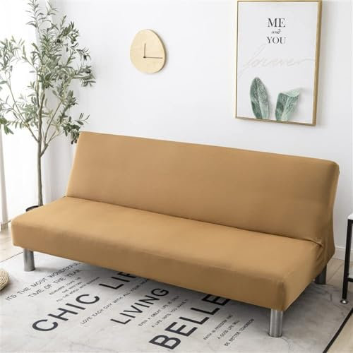 WWQQKJ Sofabezug ohne Armlehnen, 2/3-Sitzer, dehnbar, schmutzabweisend, Schonbezug for Schlafsofa, waschbar, rutschfest, faltbar, Clic-Clac-Sofabezug, 20 Farben(Camel,100-150cm)