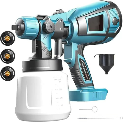 Akku Farbsprühsystem Kompatibel für Makita 18v Akku, Farbspritzgerät mit 1000ML Behälter,Zaun Farbspritzpistole mit 3 Düsen für Zäune,DIY Malerei (Nur Werkzeug,Kein Akku,Kein Ladegerät)