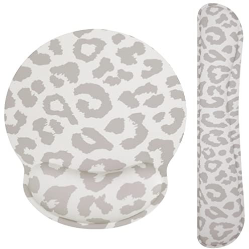 Ksriylm Cute Mouse Pad Wrist Support Keyboard Wrist Rest Set,Ergonomic Mouse Pad with Non-Slip Base for Office Gaming Working Computers,Easy Typing & Pain Relief Mouse Mat,Grey Leopard