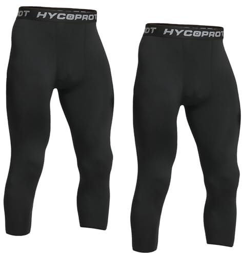 HYCOPROT 2er Pack Herren 3/4 Kompressionshose Schnelltrocknende Laufhose Tights Sport Leggings Atmungsaktiv Funktionsunterhose Tight Hose für Basketball Fitness Joggen (Black, M)
