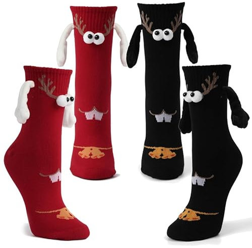 Litthing Weihnachtssocken Magnetische Holding Hands Socks Unisex Lustige Paarsocken Neuartige 3D Freundschaftssocken Mit Magnetarmen Christmas Socken Geschenk für Frauen und Männer