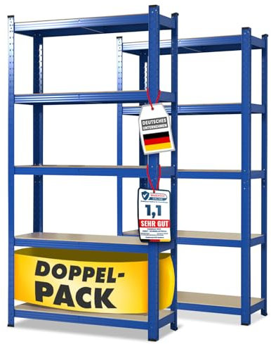 Floordirekt Schwerlastregal, 2er Set, blau 200 x 120 x 60 cm Steckregal, Kellerregal, Lagerregal, Werkstattregal, Werkbank - 5 verstellbare Böden (Lakota)
