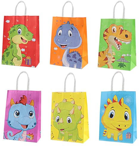 Dinosaurier Geschenktüten – 12 Kinderpartytüten mit 6 verschiedenen Motiven, ideal für Kinderpartys, Halloween, Weihnachten und Geburtstagsfeiern, perfekt für geschenktüten kindergeburtstag.