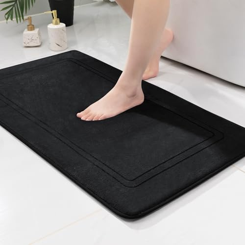 chakme Badezimmerteppich 60x90 cm Schwarz, Badematte rutschfest | Memoryschaum Badteppich, Waschbar Duschvorleger, Wasserabsorbierend Badvorleger