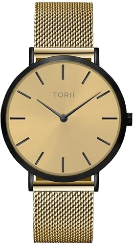 TORII Damenuhr Gold Edelstahl - rund Quarz B38GM.GB Milanaise-Armband Strichindizes wasserdicht 50 m