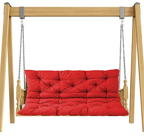 Dickes Möbelkissen für 2- und 3-Sitzer-Bank mit Rückenlehne, weiches Stuhlpolster für Esszimmer, Küche, Zuhause, Terrasse, Matte mit rutschfesten Bändern, Rot, 100 x 100 x 8 cm