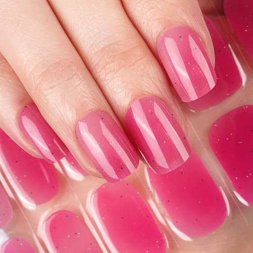 DANNI & TONI Halb ausgehärtete Gel Nagelfolien (Shimmer Blush) Pitahaya-Farbe Verlauf Glitzer Glänzend Nagelset uv Gel Nagelfolie Selbstklebend Wraps 28 Aufkleber