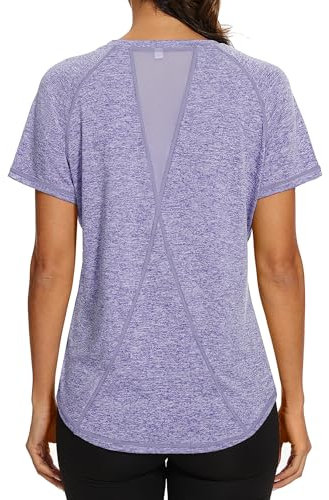 Gyabnw Laufshirt Damen Lila Atmungsaktiv & Leicht – Funktionsshirt Kurzarm als Sportshirt für Yoga, Fitness oder Wandern, auch ideal als Sportoberteil Frauen