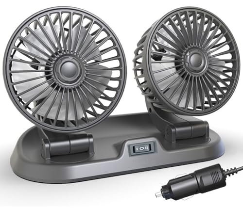 Shengruili Auto Ventilator,12V Doppelkopf Ventilator Auto,360 ° Drehbarer Doppelköpfiger Ventilator,Auto Kfz Lüfter,Autolüfter,Auto Ventilator für Rücksitz,RV, LKWs, SUV