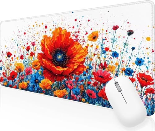 Tappetino Mouse Colore Fiore Tappetino Mouse XXL 900x400x3mm Office Mouse Pad, Grande Gomma Impermeabile e Antiscivolo, Migliora Precisione e Velocità, Mouse Mat con Bordi Cuciti, per Decorare J-39