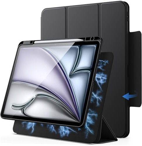 JETech Custodia Magnetica Staccabile per iPad Air 13 Pollici M3/M2 (2025/2024) con Portapenne, Cover Trasparente Girevole Rimovibile, Ritratto/Paesaggio Supporto (Nero)