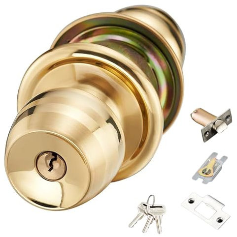 ZwaitL Bouton de porte réversible en laiton poli avec serrure ronde réglable pour intérieur et extérieur