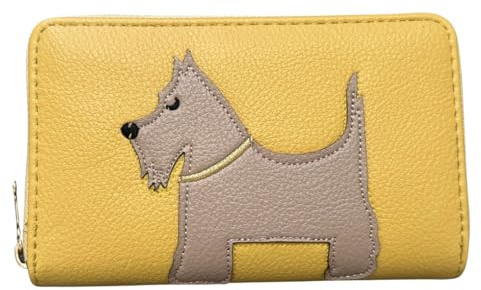 Scottie Dog Zip Around Purse – Women’s Faux Leather Concertina Wallet with Card Slots, Coin Pocket & Divider – Westie Design – 16 x 10 x 2.5 cm (Lemon)