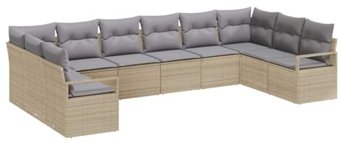 vidaXL 10-teiliges Garten-Sofa-Set mit grauen Kissen, beigem Poly-Rattan. Modulare Möbel für Balkon und Terrasse, bequeme Sitzgelegenheit für 8 Leute. Modernes Lounge-Stuhl-Arrangement für den Garten.