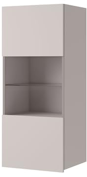 Mirjan24 Hängevitrine Calabrini BR05 (Cashmere, ohne LED) | Moderne grifflose Wandvitrine mit gehärtetem Glas und Ablagefächern für das Wohnzimmer
