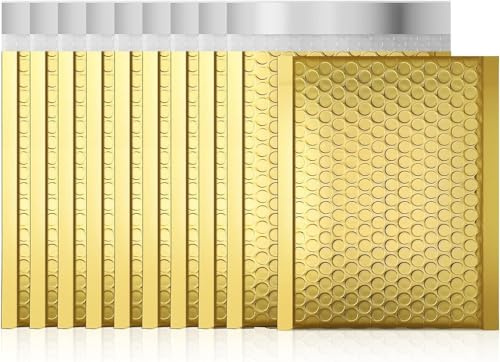 Luftpolster-Versandtaschen, Metallfolie, wasserdicht, selbstklebend, goldfarben, silberfarben, schwarz oder rosa, 100 Stück (Gold, 220 x 270 mm)
