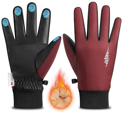 SIMARI Winterhandschuhe Herren Damen Thermo wasserdichte Warme Touchscreen Fahrradhandschuhe Snowboard Ski Outdoor Anti-Rutsch Winddicht Laufen Wandern Plüsch Winter SMRG108(Rot XL)