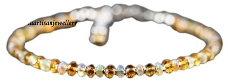 LKBEADS Äthiopischer Welo-Opal und Citrin, 3 mm, Rondellform, facettierte Perlen, 17,8 cm, verstellbarer versilberter Verschluss, Armband für Männer und Frauen | LK_STACK_07578
