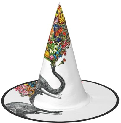 YUBVCF Elefant mit herzförmigem Blumendruck für Damen, Halloween-Kappe für Cosplay, Oxford-Stoff, Halloween-Hut für Maskerade-Partys