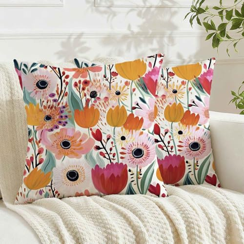 Avalune Kissenbezug Frühling 50x50 Blumen Rosa Kissenbezüge Sommer Kopfkissen Outdoor Kissenhüllen Bunte Sofakissen Bezug Zierkissenbezüge Wohnzimmer Garten Sofa Couch Deko,2er Set