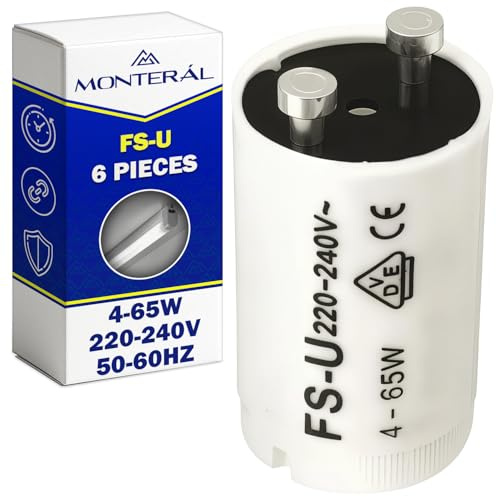 MONTERAL 6 Stück Starter Leuchtstoffröhre 4-65W 220-240V 50-60Hz mit Sockeltyp FS-U - Starter Neonröhre ist CE und EAC Zertifiziert